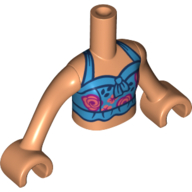 Visuel indicatif Rebrickable de Fille de torse de mini-poupée avec le dessus turquoise foncé, motif imprimé de roses de corail, bras et mains nougat (Minidoll Torso Girl with Dark Turquoise Top, Coral Roses Print, Nougat Arms and Hands)