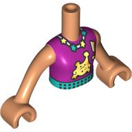 Visuel indicatif Rebrickable de Torse de mini-poupée Fille avec chemise magenta, ceinture turquoise foncée, collier, motif imprimé Créature jaune clair lumineux, bras et mains nougat (Minidoll Torso Girl with Magenta Shirt, Dark Turquoise Belt, Necklace, Bright Light Yellow Creature Print, Nougat Arms and Hands)