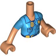 Torse de mini-poupée Fille avec uniforme de police d'azur foncé, insigne, motif imprimé radio, bras et mains nougat (Minidoll Torso Girl with Dark Azure Police Uniform, Badge, Radio Print, Nougat Arms and Hands)