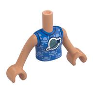 Visuel indicatif Rebrickable de Torse de mini-poupée Fille avec chemise bleue, ovnis de lumière vive, motif imprimé de logo d'espace classique, bras et mains nougat (Minidoll Torso Girl with Blue Shirt, Bright Light UFOs, Classic Space Logo Print, Nougat Arms and Hands)