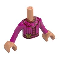 Visuel indicatif Rebrickable de Torse de mini-poupée Fille avec robe magenta, bordure rouge foncé, motif imprimé papillon orange clair lumineux, bras et mains nougat (Minidoll Torso Girl with Magenta Dress, Dark Red Trim, Bright Light Orange Butterfly Print, Nougat Arms and Hands)