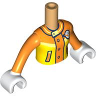 Torse de mini-poupée Fille avec veste de ski jaune / orange, symbole blanc, bras orange, mains blanches (Minidoll Torso Girl with Yellow/Orange Ski Jacket, White Symbol, Orange Arms, White Hands)