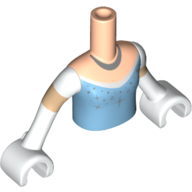 Torse de mini-poupée Fille avec le dessus lumineux de bleu clair avec des étoiles et le modèle imprimé de collier d'argent, bras nougat clair, mains blanches (Minidoll Torso Girl with Bright Light Blue Top with Stars and Silver Necklace Print, Light Nougat Arms, White Hands)