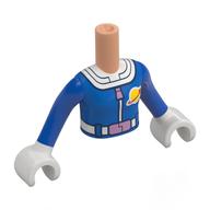 Visuel indicatif Rebrickable de Torse de mini-poupée Fille avec costume d'espace classique bleu, garniture blanche, motif imprimé ceinture de lavande, bras bleus, mains blanches (Minidoll Torso Girl with Blue Classic Space Suit, White Trim, Lavender Belt Print, Blue Arms, White Hands)