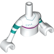 Torse de mini-poupée Fille avec manteau blanc avec des rayures turquoise foncées autour des bras, ligne magenta à travers la poitrine, bras et mains blancs (Minidoll Torso Girl with White Coat with Dark Turquoise Stripes Around Arms, Magenta Line Across Chest, White Arms and Hands)