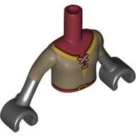 Visuel indicatif Rebrickable de Fille de torse mini-poupée avec la tunique de beige foncé, lacets, chemise rouge foncé, ceinture, motif imprimé bras beige foncé, mains noires (Minidoll Torso Girl with Dark Tan Tunic, Laces, Dark Red Shirt, Belt, Dark Tan Arms Print, Black Hands)