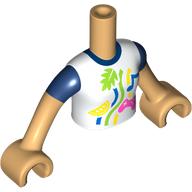Visuel indicatif Rebrickable de Torse de mini-poupée Fille, avec chemise blanche, manches bleu foncé, motif imprimé décorations, bras et mains beige chaud (Minidoll Torso Girl, with White Shirt, Dark Blue Sleeves, Decorations Print, Warm Tan Arms and Hands)