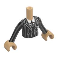 Visuel indicatif Rebrickable de Torse mini-poupée avec blanc 'N' sur le bouclier, bleu foncé gris veste rayures motif imprimé, chaud beige mains (Minidoll Torso with White 'N' on Shield, Dark Bluish Grey Stripes Jacket Print, Warm Tan Hands)