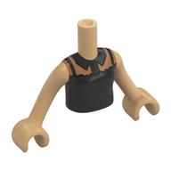 Visuel indicatif Rebrickable de Torse de mini-poupée avec robe, volants argentés, ceinture, col noir, sangles motif imprimé, bras et mains beige chaud (Minidoll Torso with Dress, Silver Ruffles, Belt, Black Collar, Straps Print, Warm Tan Arms and Hands)