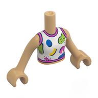 Torse de mini-poupée Fille avec chemise blanche, garniture rose foncé, motif imprimé bleu/vert citron/jaune, bras et mains beige chaud (Minidoll Torso Girl with White Shirt, Dark Pink Trim, Blue/Lime/Yellow Shapes Print, Warm Tan Arms and Hands)