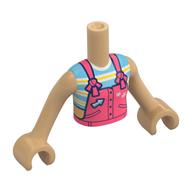 Visuel indicatif Rebrickable de Torse de mini-poupée Fille avec le corail dans l'ensemble, flèche, bleu clair lumineux / jaune rayé chemise motif imprimé, bras et mains beige chaud (Minidoll Torso Girl with Coral Overall, Arrow, Bright Light Blue/Yellow Striped Shirt Print, Warm Tan Arms and Hands)
