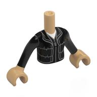 Visuel indicatif Rebrickable de Torse de mini-poupée Fille avec Jacker, bord gris bleuté foncé, motif imprimé chemise blanche, bras noirs, mains beige chaud (Minidoll Torso Girl with Jacker, Dark Bluish Grey Trim, White Shirt Print, Black Arms, Warm Tan Hands)