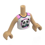 Torse de mini-poupée Fille avec haut blanc/rose vif, motif imprimé panda, bras et mains beige chaud (Minidoll Torso Girl with White/Bright Pink Top, Panda Print, Warm Tan Arms and Hands)