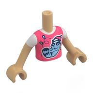Visuel indicatif Rebrickable de Torse de mini-poupée Fille avec chemise corail, col blanc, raton laveur avec motif imprimé Santa chapeau, bras et mains beige chaud (Minidoll Torso Girl with Coral Shirt, White Collar, Raccoon with Santa Hat Print, Warm Tan Arms and Hands)