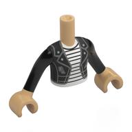 Torse de mini-poupée Fille avec veste noire, blanc/noir rayures chemise motif imprimé, bras et mains beige chaud (Minidoll Torso Girl with Black Jacket, White/Black Stripes Shirt Print, Warm Tan Arms and Hands)
