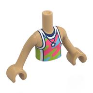 Visuel indicatif Rebrickable de Mini-poupée torse fille avec corail/ligne/bleu clair/blanc chemise, étoile pendentif motif imprimé, bras et mains beige chaud (Minidoll Torso Girl with Coral/Line/Bright Blue/White Shirt, Star Pendant Print, Warm Tan Arms and Hands)