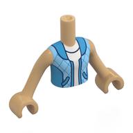 Visuel indicatif Rebrickable de Mini-poupée torse fille avec veste bleu clair azur foncé/brillant, motif imprimé chemise blanche, bras et mains beige chaud (Minidoll Torso Girl with Dark Azure/Bright Light Blue Jacket, White Shirt Print, Warm Tan Arms and Hands)