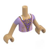 Visuel indicatif Rebrickable de Torse de mini-poupée Fille avec robe lavande/rose, décorations en or, motif imprimé lacets, bras et mains beige chaud (Minidoll Torso Girl with Lavender/Pink Dress, Gold Decorations, Laces Print, Warm Tan Arms and Hands)