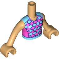 Visuel indicatif Rebrickable de Mini-poupée torse fille avec moyen azur / chemise rose foncé, motif imprimé de garniture violet foncé, bras et mains beige chaud (Minidoll Torso Girl with Medium Azure/Dark Pink Shirt, Dark Purple Trim Print, Warm Tan Arms and Hands)
