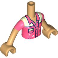 Visuel indicatif Rebrickable de Torse de mini-poupée Fille avec chemise corail/blanc, motif imprimé poche, bras et mains beige chaud (Minidoll Torso Girl with Coral/White Shirt, Pocket Print, Warm Tan Arms and Hands)
