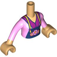 Visuel indicatif Rebrickable de Torse de mini-poupée Fille avec tablier bleu foncé, fleurs, motif imprimé chemise rose vif et magenta, bras et mains beige chaud (Minidoll Torso Girl with Dark Blue Apron, Flowers, Bright Pink and Magenta Shirt Print, Warm Tan Arms and Hands)