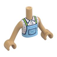 Visuel indicatif Rebrickable de Mini-poupée torse fille avec chemise blanche, bleu clair lumineux ensemble, vert citron sangles motif imprimé, bras et mains beige chaud (Minidoll Torso Girl with White Shirt, Bright Light Blue Overall, Lime Straps Print, Warm Tan Arms and Hands)