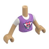 Torse de mini-poupée Fille avec chemise de lavande, lapin corail sur motif imprimé Triangle blanc, bras et mains beige chaud (Minidoll Torso Girl with Lavender Shirt, Coral Bunny on White Triangle Print, Warm Tan Arms and Hands)