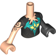 Visuel indicatif Rebrickable de Torse de mini-poupée Fille avec haut noir, motif imprimé encolure dentelée, noir bras gauche et main, nougat clair bras droit et main avec motif imprimé tatouage noir (Minidoll Torso Girl with Black Top, Jagged Neckline Print, Black Left Arm and Hand, Light Nougat Right Arm and Hand with Black Tattoo Print)