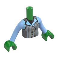 Visuel indicatif Rebrickable de Torse de mini-poupée Fille avec l'uniforme scolaire gris bleuâtre foncé, motif imprimé de boutons, bras bleu clair vif, mains vert vif (Minidoll Torso Girl with Dark Bluish Grey School Uniform, Buttons Print, Bright Light Blue Arms, Bright Green Hands)