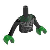 Visuel indicatif Rebrickable de Torse de mini-poupée Fille avec robe noire, garniture argentée, décorations, motif imprimé poitrine verte, bras noirs, mains vert vif (Minidoll Torso Girl with Black Dress, Silver Trim, Decorations, Green Chest Print, Black Arms, Bright Green Hands)