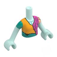 Visuel indicatif Rebrickable de Torse de mini-poupée fille avec orange/turquoise foncée/rose foncé patched chemise motif imprimé, bras et mains vert d’eau clair (Minidoll Torso Girl with Orange/Dark Turquoise/Dark Pink Patched Shirt Print, Light Aqua Arms and Hands)