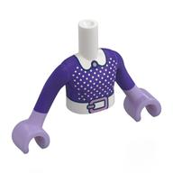 Visuel indicatif Rebrickable de Torse de mini-poupée Fille aux bras et mains blancs avec chemise violet foncé, col blanc, points, ceinture, motif imprimé boucle de lavande, mains de lavande (Minidoll Torso Girl with White Arms and Hands with Dark Purple Shirt, White Collar, Dots, Belt, Lavender Buckle Print, Lavender Hands)