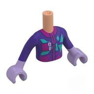 Visuel indicatif Rebrickable de Torse de mini-poupée Fille avec bras et mains de lavande avec veste violet foncé, fermeture à glissière magenta, poche, motif imprimé de formes turquoise foncé, bras pourpre foncé, mains lavande (Minidoll Torso Girl with Lavender Arms and Hands with Dark Purple Jacket, Magenta Zipper, Pocket, Dark Turquoise Shapes Print, Dark Purple Arms, Lavender Hands)