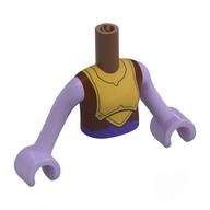 Visuel indicatif Rebrickable de Torse de mini-poupée Fille avec armure de chevalier d'or, motif imprimé tunique brun rougeâtre, bras et mains lavande (Minidoll Torso Girl with Gold Knight Armor, Reddish Brown Tunic Print, Lavender Arms and Hands)