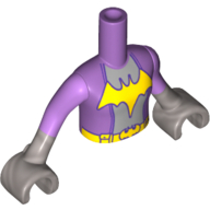 Mini-poupée torse fille avec chauve-souris orange clair lumineux et ceinture, centre argenté, bras avec plat argent poignets motif imprimé, mains de lavande moyenne (Batgirl) (Minidoll Torso Girl with Bright Light Orange Bat and Belt, Silver Center, Arms with Flat Silver Cuffs Print, Medium Lavender Hands (Batgirl))