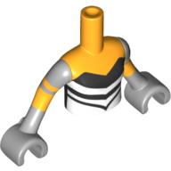 Visuel indicatif Rebrickable de Mini-poupée torse fille avec brillant orange clair/noir bustier haut avec blanc v-bandes, bras avec lumineux bandes orange clair motif imprimé, mains gris bleuâtre clair (Minidoll Torso Girl with Bright Light Orange/Black Strapless Top with White V-Stripes, Arms with Bright Light Orange Bands Print, Light Bluish Gray Hands)