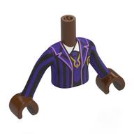 Visuel indicatif Rebrickable de Torse de mini-poupée Fille avec l'uniforme scolaire noir/violet foncé, cravate, chemise blanche, motif imprimé de symbole d'or, bras et mains brun rougeâtre (Minidoll Torso Girl with Black/Dark Purple Striped School Uniform, Tie, White Shirt, Gold Symbol Print, Reddish Brown Arms and Hands)