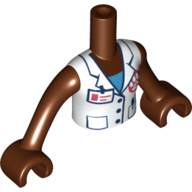 Visuel indicatif Rebrickable de Torse de mini-poupée Fille avec le manteau blanc de laboratoire de docteur, chemise azur moyen, bras et mains brun rougeâtre (Minidoll Torso Girl with White Doctor Lab Coat, Medium Azure Shirt, Reddish Brown Arms and Hands)