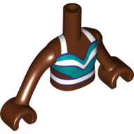 Visuel indicatif Rebrickable de Mini-poupée torse fille avec turquoise foncé/blanc/pourpre foncé haut, sangles blanches motif imprimé, bras et mains brun rougeâtre (Minidoll Torso Girl with Dark Turquoise/White/Dark Purple Top, White Straps Print, Reddish Brown Arms and Hands)