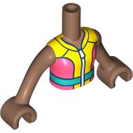 Visuel indicatif Rebrickable de Mini-poupée torse fille avec turquoise foncé/corail/bleu foncé/jaune veste, bras et mains brun moyen (Minidoll Torso Girl with Dark Turquoise/Coral/Dark Blue/Yellow Jacket, Medium Brown Arms and Hands)