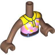 Visuel indicatif Rebrickable de Torse de mini-poupée Fille avec chemise rose vif / jaune, ceinture brun foncé, motif imprimé bleu foncé, bras et mains brun moyen (Minidoll Torso Girl with Bright Pink/Yellow Shirt, Dark Brown Belt, Dark Blue Trim Print, Medium Brown Arms and Hands)