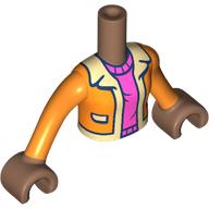 Visuel indicatif Rebrickable de Torse de mini-poupée Fille avec veste orange, couleur beige, pull rose foncé, mains brunes moyennes (Minidoll Torso Girl with Orange Jacket, Tan Color, Dark Pink Sweater, Medium Brown Hands)