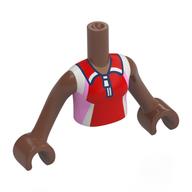 Torse de mini-poupée Fille avec chemise rouge/blanc/rose vif, motif imprimé fermeture éclair, bras et mains brun moyen (Minidoll Torso Girl with Red/White/Bright Pink Shirt, Zipper Print, Medium Brown Arms and Hands)