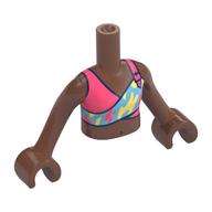 Torse de mini-poupée Fille avec corail, bleu moyen, jaune clair lumineux motif imprimé dessus, bras et mains brun moyen (Minidoll Torso Girl with Coral, Medium Blue, Bright Light Yellow Top Print, Medium Brown Arms and Hands)