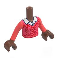 Torse de mini-poupée Fille avec pull corail, col blanc, motif imprimé chemise blanche, bras corail, mains brun moyen (Minidoll Torso Girl with Coral Sweater, White Collar, White Shirt Print, Coral Arms, Medium Brown Hands)
