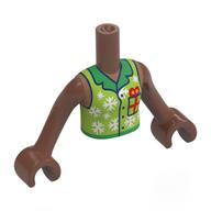 Visuel indicatif Rebrickable de Torse de mini-poupée Fille avec chemise en vert citron, col vert, flocons de neige, motif imprimé présent, bras et mains brun moyen (Minidoll Torso Girl with Lime Shirt, Green Collar, Snowflakes, Present Print, Medium Brown Arms and Hands)