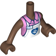 Visuel indicatif Rebrickable de Torse de mini-poupée Fille avec tablier blanc, cœur bleu foncé, chemise rose vif, bras et mains brun moyen (Minidoll Torso Girl with White Apron, Dark Blue Heart, Bright Pink Shirt, Medium Brown Arms and Hands)