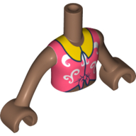 Visuel indicatif Rebrickable de Torse de mini-poupée Fille, chemise corail, col orange vif, motif imprimé de garniture violet foncé, bras et mains brun moyen (Minidoll Torso Girl, Coral Shirt, Bright Orange Collar, Dark Purple Trim Print, Medium Brown Arms and Hands)