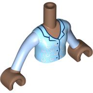 Visuel indicatif Rebrickable de Torse de mini-poupée Fille avec chemise bleu clair lumineux, chaussures de cheval blanc, motif imprimé bleu foncé, mains marron moyen (Minidoll Torso Girl with Bright Light Blue Shirt, White Horse Shoes, Dark Blue Trim Print, Medium Brown Hands)