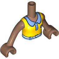 Torse de mini-poupée Fille avec chemise jaune, col bleu moyen, bouton, motif imprimé ceinture blanche, bras et mains brun moyen (Minidoll Torso Girl with Yellow Shirt, Medium Blue Collar, Button, White Belt Print, Medium Brown Arms and Hands)